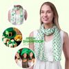 Clover Shamrock Print Pattern Satin Stripe Scarf (Small Leaves Black)