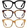 JM 3 Pack Oversized Reading Glasses for Women Square Blue Light Blocking Computer Readers Spring Hinge, 1.5