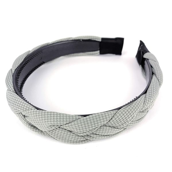 Grey braided headband soft fabric covered band grip teeth braid 1 inch wide fabric braided headband Gray textured fabric