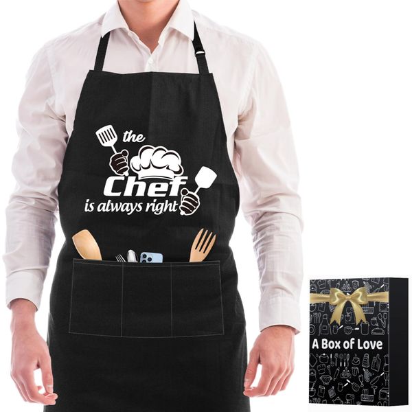 Funny Apron for Men Gifts For Dad - Husband Grilling Stocking Stuffers for Men Christmas Birthday, Chef Apron Kitchen Grill BBQ Cooking, Boyfriend Gag White Elephant Gift Cool Fun Father's Day Gifts