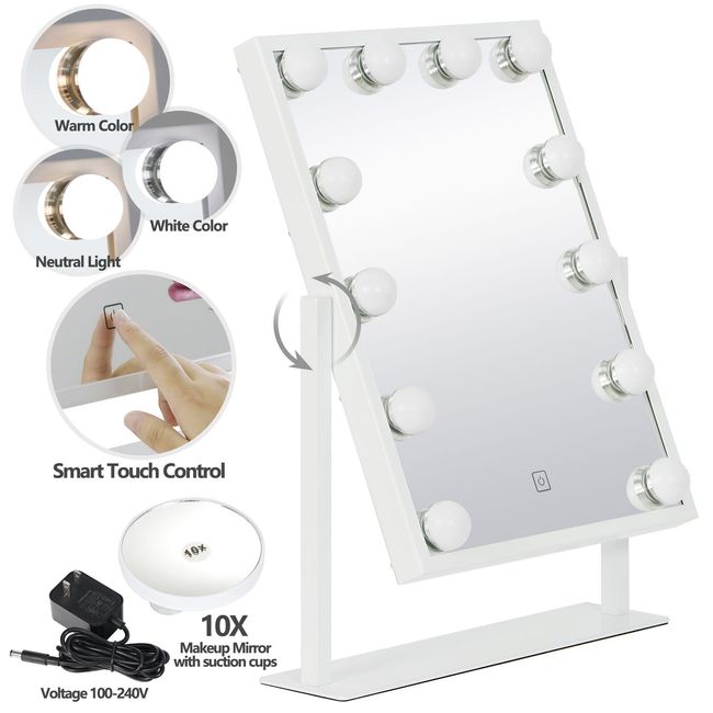 Hollywood Makeup Lighted Vanity Mirror with 12 Lights Bulb Dimmer Tabletop Wall