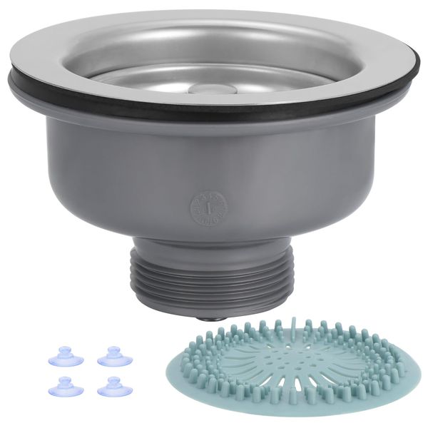 Coolty φ114mm Kitchen Sink Basket Strainer Plug Waste G1½ Sink Collection with Silicone Filter Cover