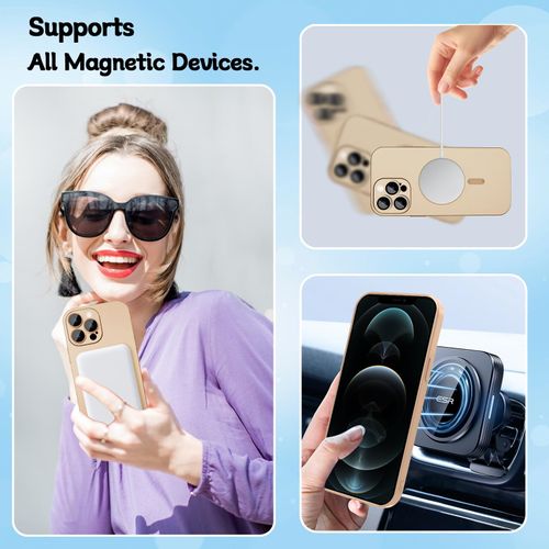 ankofave Magnetic Case for iPhone 12 Pro Max Case for Women, [Compatible with MagSafe] Matte Soft Metallic Design with Lens Protectors and 2 Screen Protectors for iPhone 12 Pro Max 6.7"-Champagne Gold