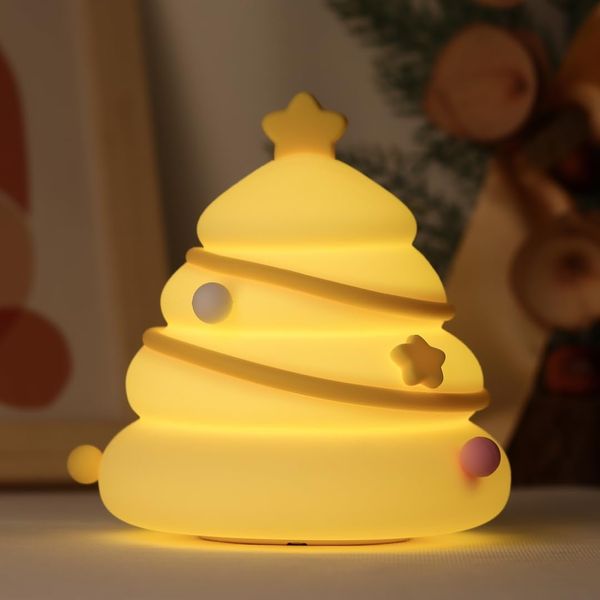 Christmas Tree Night Light LED Lamp 3 Level Dimmable Nursery Nightlight Decorations Rechargeable Night Light Bedside Touch Lamp Funny Office Desk and Cute Light Christmas Decor (Christmas Tree)