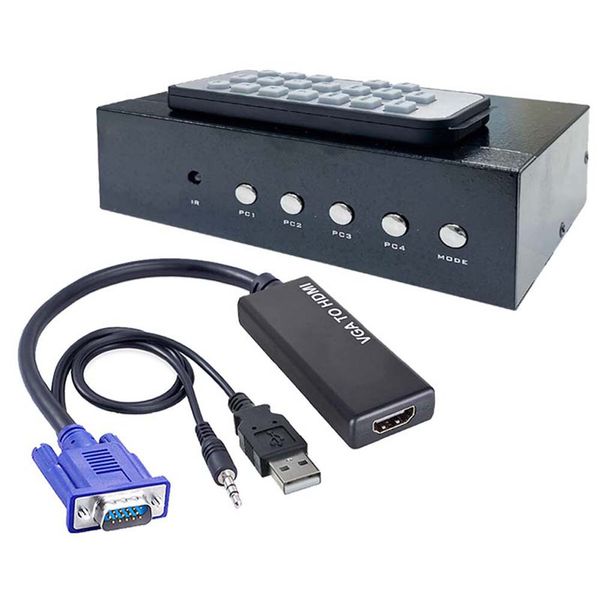 4-Channel Quad PC Split-Screen Processor  IR Remote VGA Output 1080p HD output