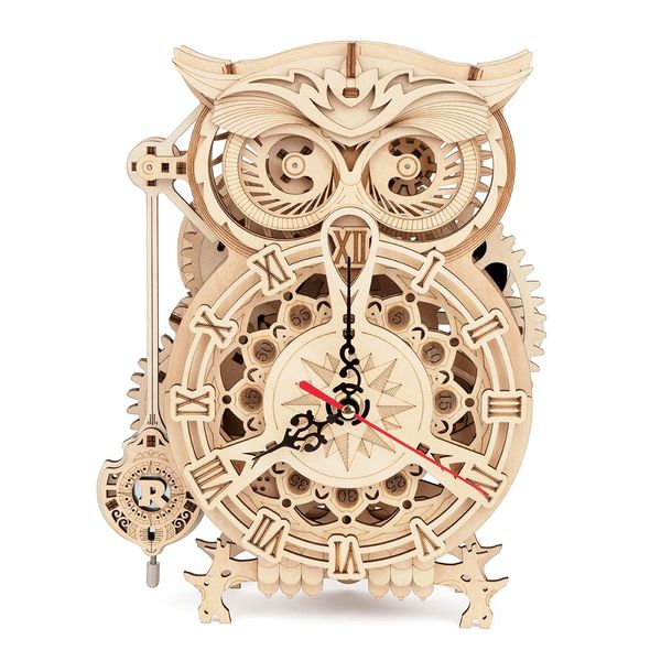 ROKR 3D Wooden Puzzles for Adults Owl Clock - Mechanical Model Building Kit DIY Hobbies for Men Women 161PCS Clock Puzzle Creative Craft Gift Home Decor for Family