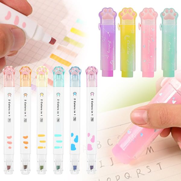 SALUDABLE Highlighter Marker 12 Colors Eraser Stationery Elementary School Students Cute Gift Set