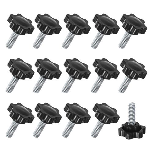 M METERXITY 15-Pack Star Clamping Knobs, 1/4-20UNC 0.79" (20mm) Male Thread Hand Tightening Screw for Machinery/Electronic/Furniture/Umbrella Base, Machine Handle Replacement [25mm, Black]
