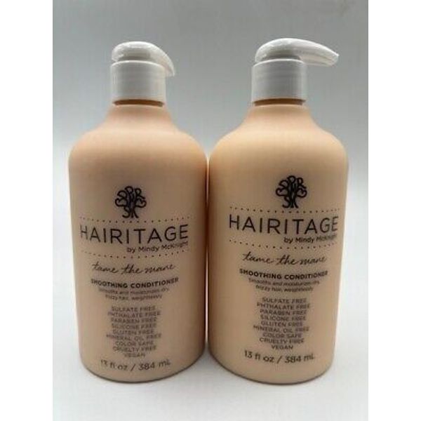 LOT OF 2 - Hairitage Tame The Mane Smoothing Hair Conditioner w/Pump - 13 Oz