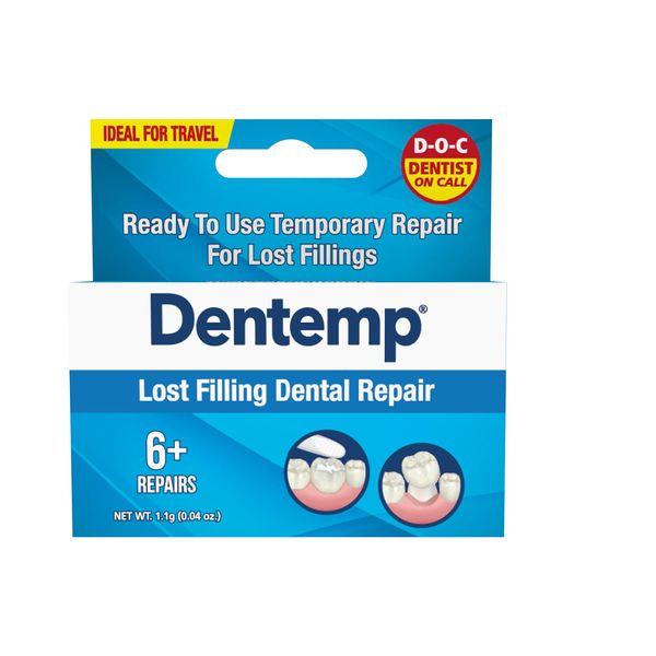 DENTEMP - Loose Cap and Lost Filling Repair - Temporary Tooth Filling - Ready to Use - 6+ Repairs - Eugenol Free - Long-Lasting Dental Cement - Gum & Tooth Pain Relief - Ideal for Travel - 6p