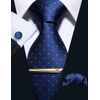 Barry.Wang Blue Ties,Gift for Men Silk Necktie Set Pocket Square Clips