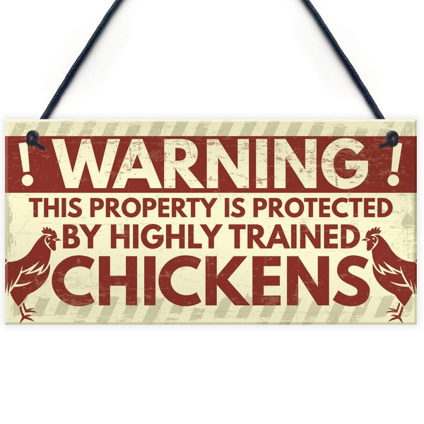 RED OCEAN Novelty Chicken Warning Sign Pet Bird Hen Gifts Chicken Coop Garden Home Plaque Funny Birthday Gift For Chicken Lovers