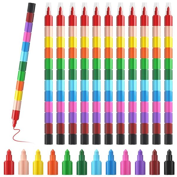 ECHOCUBE 12 xECHOCUBE 12 x Stacking Crayons for Kids & Adults,Colorful Swop point Crayon Pencils for School Office Drawing,Non Toxic Colouring Crayon Set for Stationary Supplies Party Bag Fillers