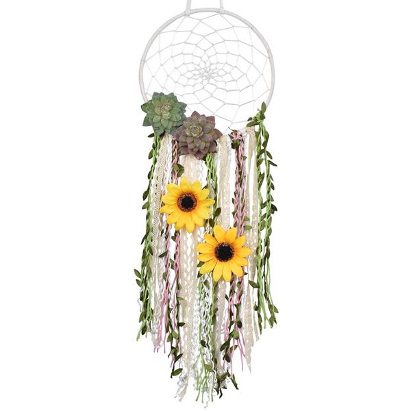 DrCor Sunflower Dream Catcher for Spring Gift Bedroom Nursery Boho Floral Handmade Dreamcatcher Greenery Wall Hanging Decor for Party Office Teens Girls Kids Room Decor