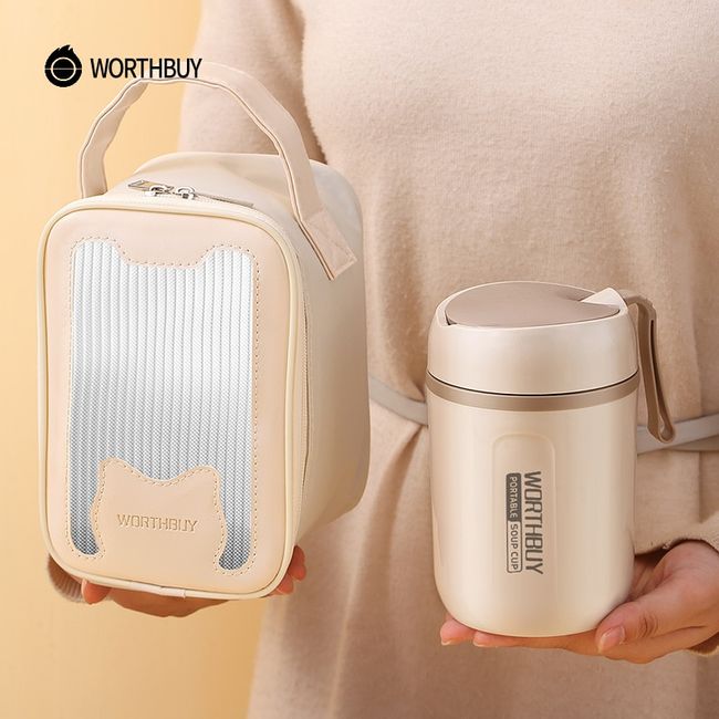 Portable Insulated Lunch Box With Bag & Spoon, Microwaveable 18/8