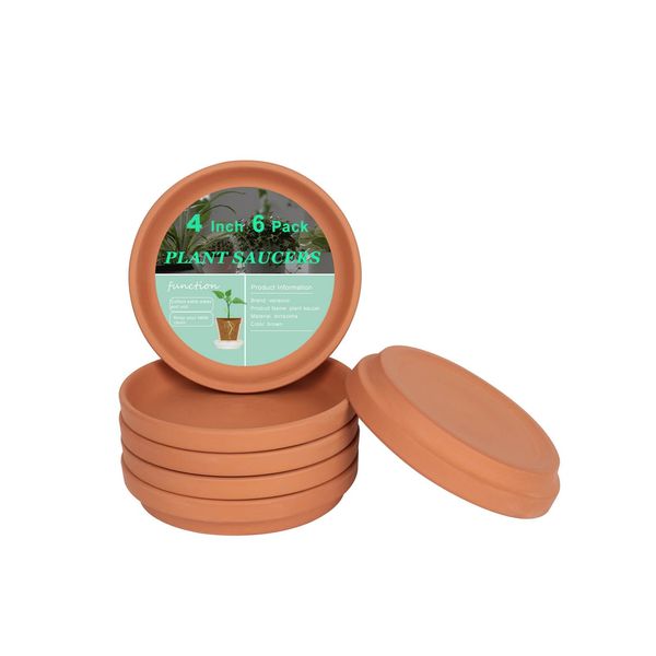 4 Inch Small Terracotta Pot Plant Saucer - 6 pcs Small Round Plant Pot Saucers, Small Clay Plant Trays Perfect for 3 Inch 3.5 Inch 4 Inch Flower Pot with Drainage Hole and Great for Indoor or Outdoor