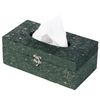 Rectangular Velvet Modern Paper Facial Tissue Box Holder, Green