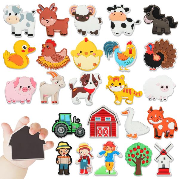 24PCS Farm Animals Refrigerator Magnets for Toddlers 1-3 Kids Cute Rubber Farm Animals Educational Toy Farm Animals Magnets for Fridge Full Back Magnetic Toys for Fridge Whiteboard Baby Gift