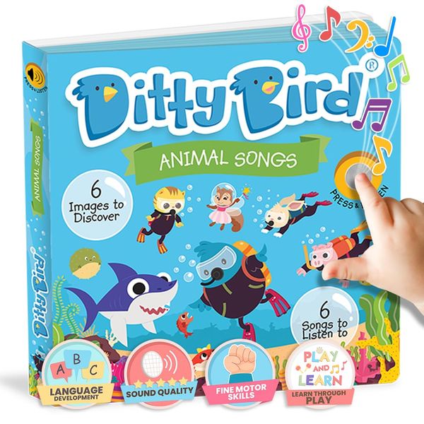 DITTY BIRD Animal Book for Toddlers | Realistic Sound Book | Interactive Board Books for Toddlers 1-3 | Sensory, Musical Books for Animal Lovers | Baby Shark Sturdy Nursery Rhyme Toys for Baby
