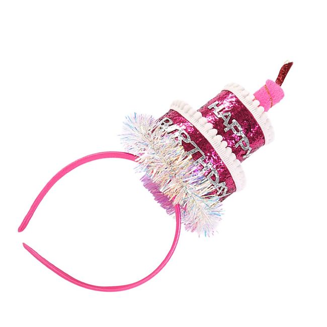 NUOBESTY Happy Birthday Cake Headband Cupcake Hairband Sequins Headpiece Shiny Hair Band Party Hair Hoop Child Birthday Tiara Hair Accessories for Children