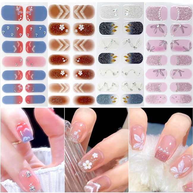 Turkalla Nail Seals for Hands, 4 Pieces, 3D Nail Stickers, Gel Nail Stickers, Just Stick, Nail Design, Nail Art, Nail Wrap, Nail Jewelry, Popular, Cute, For Women, Beginners (B10)