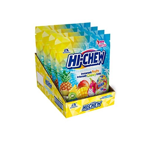 HI-CHEW Tropical Mix, 4 Stand Up Pouches, 12.7oz each | Kiwi Pineapple Mango Dragon Fruit | Unique Fun Soft & Chewy Taffy Candy | Immensely Juicy Fruit Flavors | Individually Wrapped for Sharing