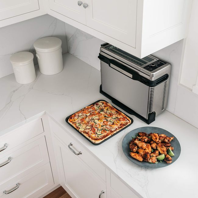 SP301 Dual Heat Air Fry Countertop 13-in-1 Oven with Extended Height, XL  Capacity, Flip Up & Away Capability for Storage Space, with Air Fry Basket,  SearPlate, Wire Rack & Crumb Tray, Silver 