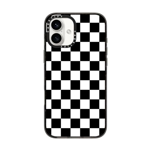 CASETiFY Impact Case for iPhone 16 Plus [Slim / 8.2 ft. 4X Military Grade Drop Protection/Wireless Charging Compatible] - Black White Check Checkerboard - Clear Black
