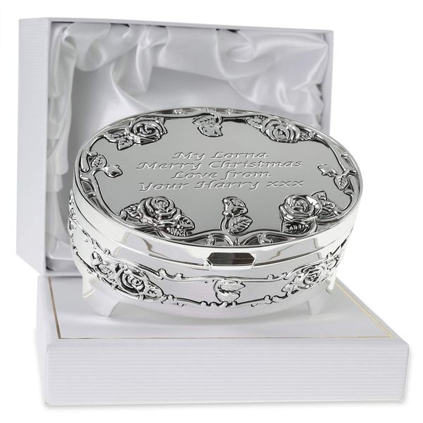De Walden Girlfriend Engraved Silver Plated Trinket Box in a Lined Presentation Box