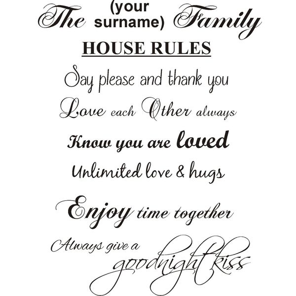 FSSS Ltd FAMILY PERSONALISED HOUSE RULES WALL ART QUOTE VINYL STICKER HOME DIY (WHITE, 100x77CM)