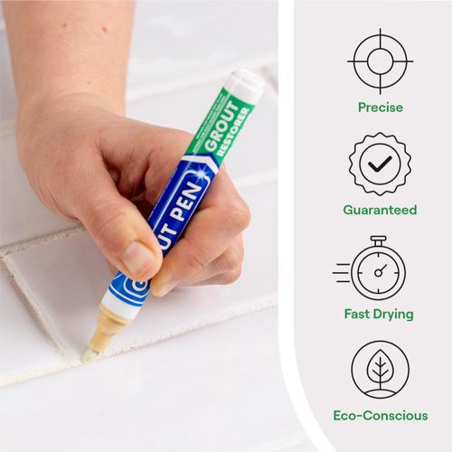 Grout Pen Cream Tile Paint Marker: Waterproof Grout Paint, Tile Grout Colorant and Sealer Pen - Narrow 5mm, 2 Pack with Extra Tips (7mL) - Cream