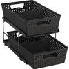 2 Tier Bathroom Organizer Tray Pull-Out Sliding Drawer/Under-Sink Storage, Black