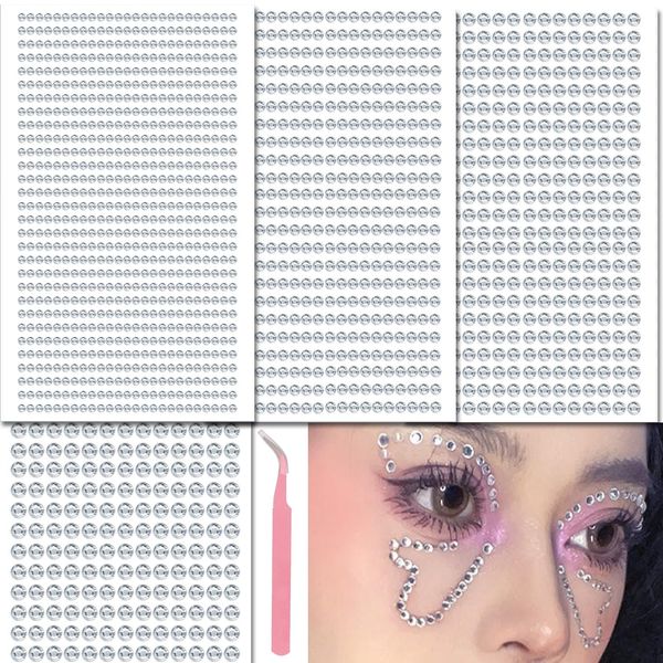 AIBEE Face Gems 1792pcs Self Adhesive Face Jewels, 3/4/5/6mm Gem Stickers Gems Stick On Crystal Rhinestone Stickers for Face Eye Body Hair Nails Make up and Craft DIY with Pick-Up Tweezer