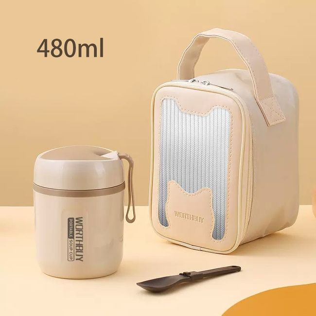 WORTHBUY 18/8 Stainless Steel Thermal Food Container Bento Lunch Box Set,  Portable Keep Warm Lunch Container With Insulated Bag