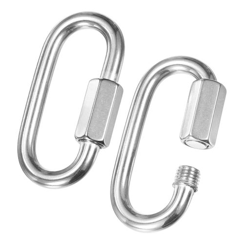 M METERXITY 2-Pack Quick Chain Link Connector, M6 1/4" 316 Stainless Steel D-Shape Locking Repair Chain Links for Swing/Camping/Hiking/Backpack, Twist Key Ring Screw Chain Link [Silver]