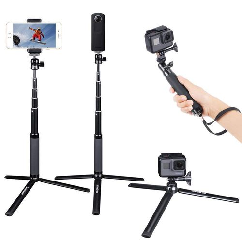 Smatree Telescopic Selfie Stick with Tripod for DJI OSMO Action 3.2/Gopro Hero 13/12/11/10/9/8/7/6/5/4/Session/Fusion, Ricoh Theta S/V, M15 Cameras, Insta360, AKASO, VEMONT, Apexca Compact Cameras and