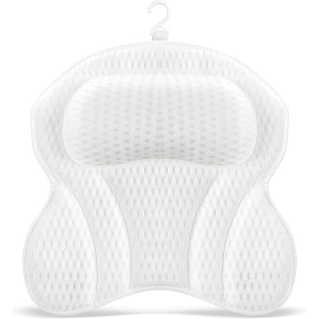 SwiftComfort Luxury Bath Pillow, Ergonomic Bathtub Spa Pillow with 4D Air Mesh Technology and 6 Suction Cups, Helps Support Head, Back, Shoulder Neck, Fits All Bathtub, Hot Tub Home, White