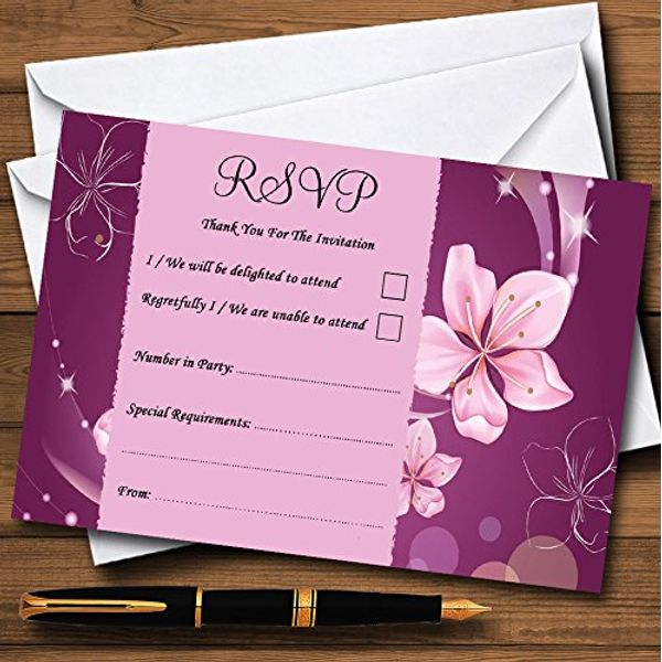 Purple Pink Flowers Personalised RSVP Cards