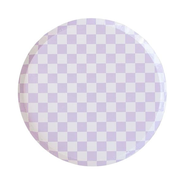 Jollity & Co Check It! Dinner Plates - Purple Posse Paper Plates - Pack of 8 Cake Plates Disposable - Checkered Pattern Party Plates for Baby Showers, Summer Parties, Birthday Decorations