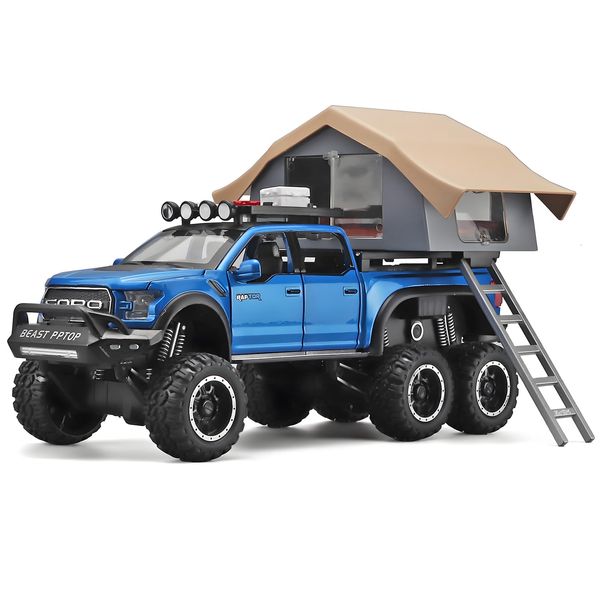 OANMYJJO Toy Trucks for Boys Age 4-7,Trucks for Kids F150 Raptor Diecast Trucks,Model F150 Pickup Truck with Sightseeing Cabin,Pull Back Truck Toys with Light and Sound,Trucks for Kids Ages 4-8（Blue）