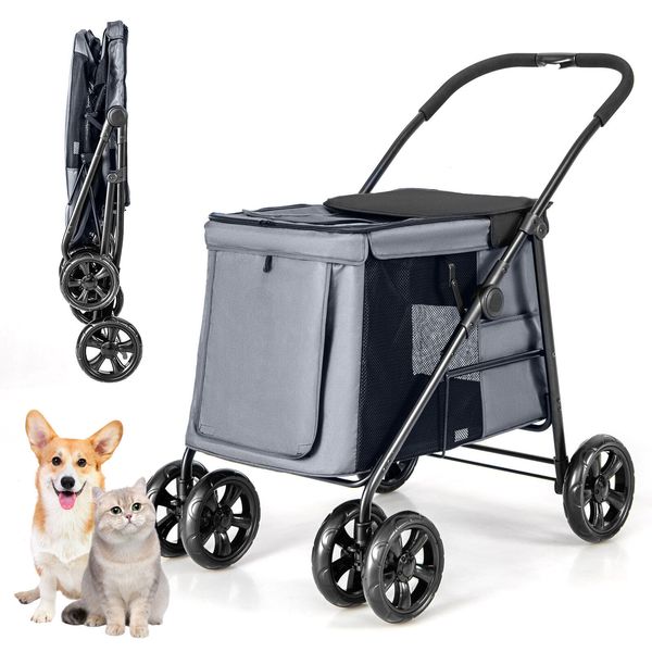 4-Wheel Dog Cat Stroller for Small & Medium Pets with Breathable Mesh, Skylight