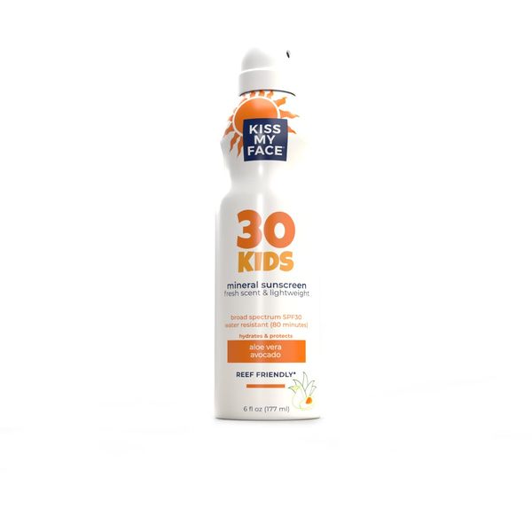 Kiss My Face Kids Mineral Continous Spray SPF 30, Water-Resistant Mineral Spray, Air Powered Sunscreen Spray For Kids, Reef-Friendly & Cruelty-Free, 6 fl Oz Spray Can (Packaging May Vary)