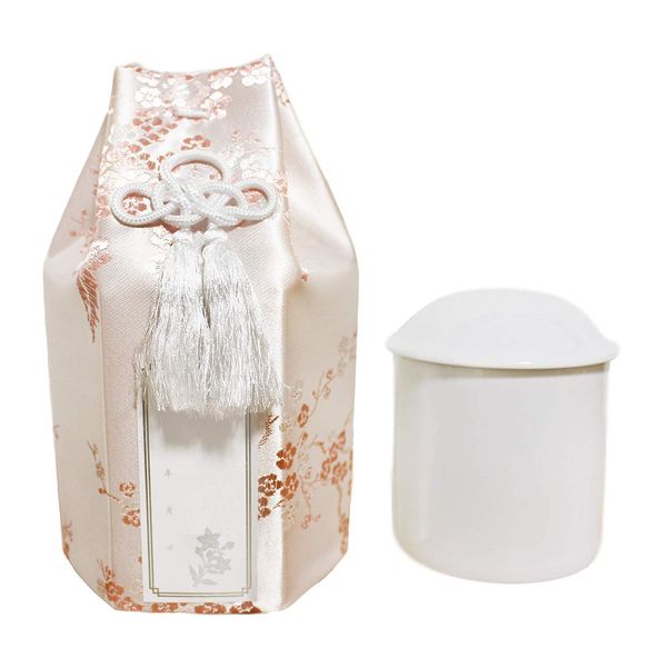 Buddhist Urn Silk Plum Urn with Cover Bag with Kaimyo Seal on Hand Set (Pink, 3 Sizes)