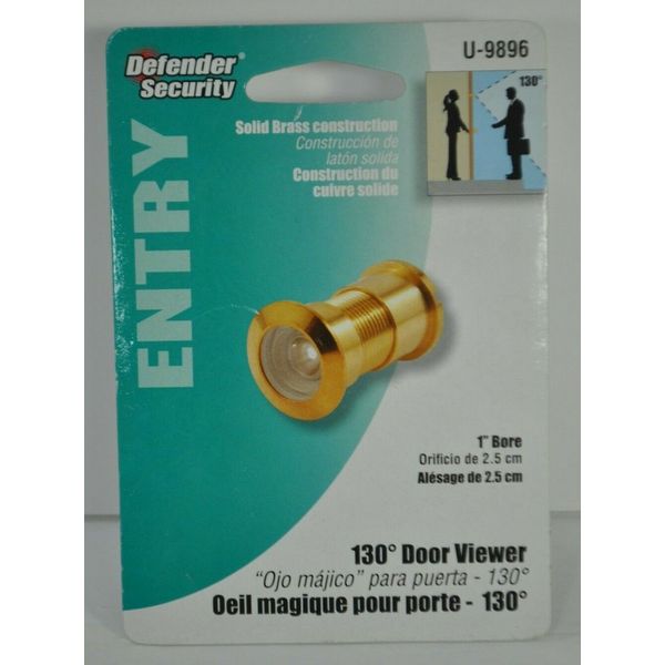 Defender Security Entry U-9896 130 Degree Door Viewer 1" Bore Solid Brass NEW