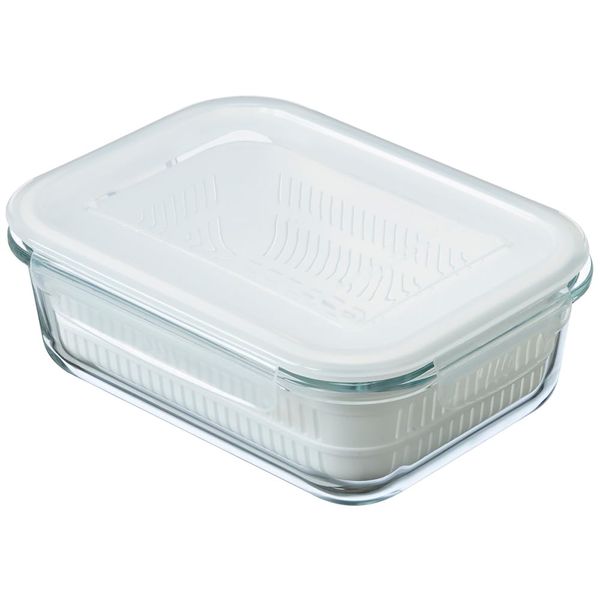 Ishigaki 4337 Heat Resistant Glass Storage Container, Colander Set, Capacity: Approx. 30.7 fl oz (1,040 ml), Width 8.1 x Depth 6.1 x Height 2.8 inches (20.7 x 15.4 x 7 cm), Microwave Oven, Dishwasher