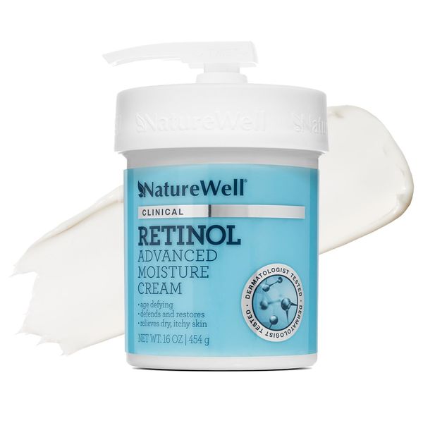 NATURE WELL Clinical 2.0 Retinol Advanced Moisture Cream for Face, Body, & Hands, Boosts Skin Firmness, Enhances Skin Tone, No Greasy Residue, Includes Pump, 16 Oz