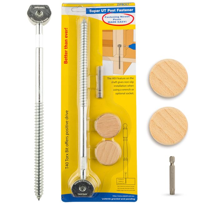 Zipbolt Super UT 14.110 Newel Post Fastener — Quick and Easy Wrench-Free Installation of Staircase Newel Posts, Perfect for Residential and Commercial Use, New Construction and Remodels