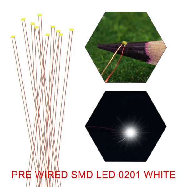 C0201W 10pcs Pre-wired SMD LED 0201 Bright White micro Copper Wire LED Lights