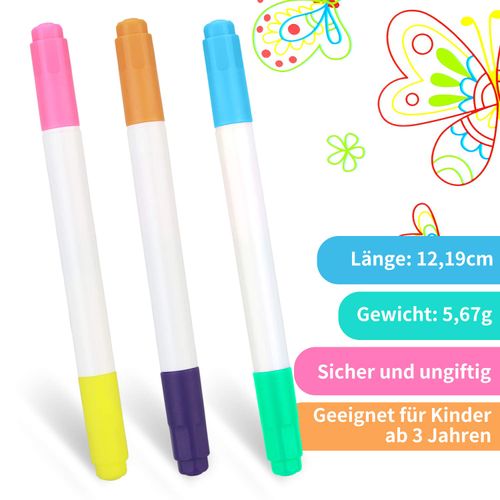 AMUSEPROFI Neon Pens, Neon Marker for Replacement, 2 Tips, Applicable for Writing Board, Drawing Board, Learning Tablet, Pack of 6