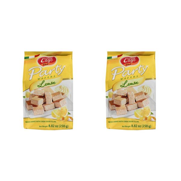 Gastone Lago Party Wafers Lemon Cream Filling 8.82 oz, 250g (Pack of 2) (Lemon, 2-Pack)